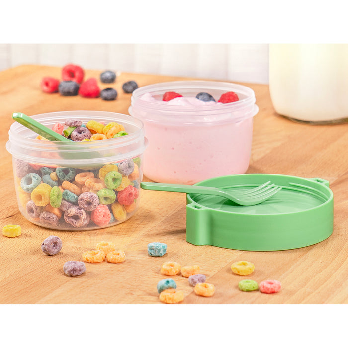 Red Co. Set of 4 Breakfast On the Go 27 Oz Reusable Overnight Oats Containers with Spoon & Fork – Pink, Yellow, Green, Red