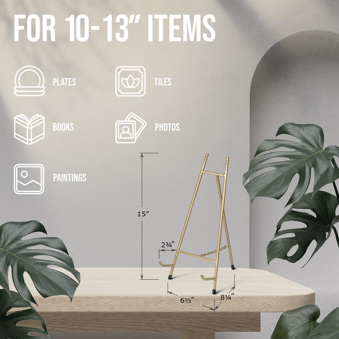 Red Co. 15” Tall Modern Metal Tripod Plate Stand and Art Holder Easel, Gold