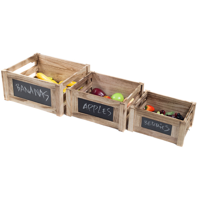 Red Co. Natural Wood Chalkboard Front Produce Crate Box - Set of 3