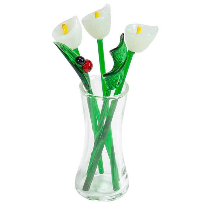 Red Co. Decorative Glass Lovely Flower Bouquet with Vase, Gift Boxed – White Calla Lilies