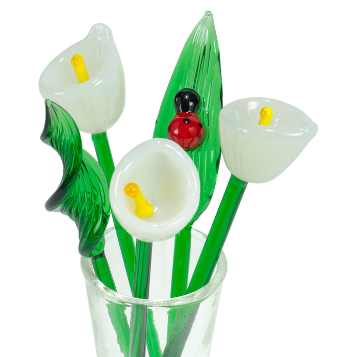 Red Co. Decorative Glass Lovely Flower Bouquet with Vase, Gift Boxed – White Calla Lilies