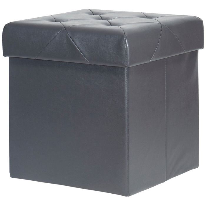 Red Co. Faux Leather Folding Cube Storage Ottoman with Padded Seat, 15" x 15" - Charcoal