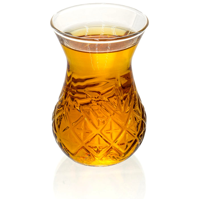 Red Co. Set of 6 Tulip Shaped 5.75 Fl Oz Vintage Cut Glass Turkish Tea Cups, Clear