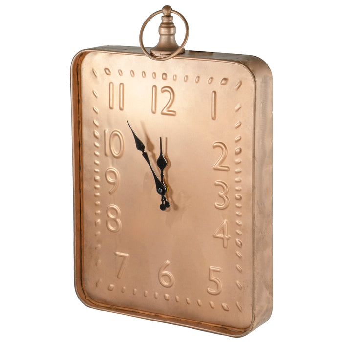 Red Co. 12.5” x 22” Decorative Vintage Metal Wall-Mount Analog Accent Clock, Distressed Copper