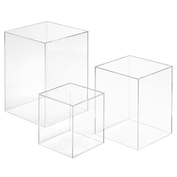 Red Co. Set of 3 (5", 7", 9") Square Clear Acrylic Event Decor Display Pedestal Stands with Polished Edges