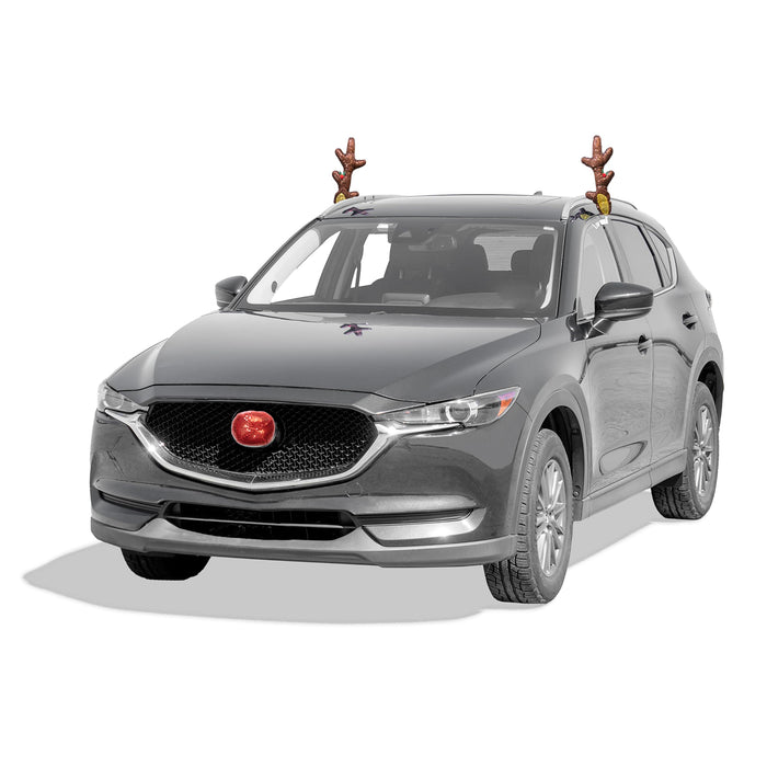 Red Co. 16” Sequined Reindeer Antlers & Nose Christmas Car Costume Kit, Dark Brown