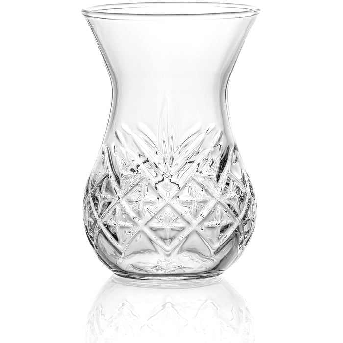 Red Co. Set of 6 Tulip Shaped 5.75 Fl Oz Vintage Cut Glass Turkish Tea Cups, Clear