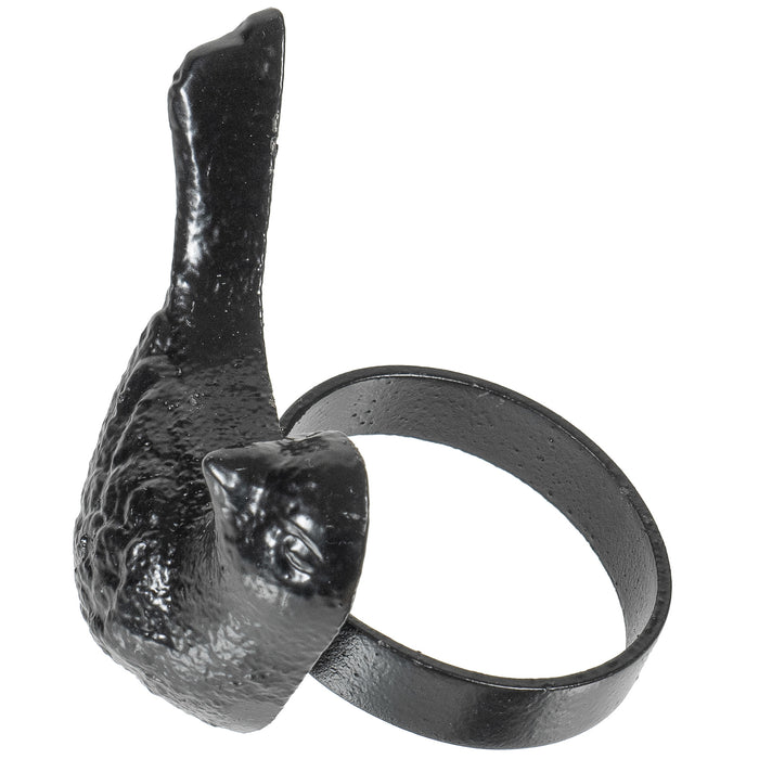 Red Co. 2” Small Round Decorative Rustic Metal Little Bird Napkin Rings, Set of 4, Black Finish