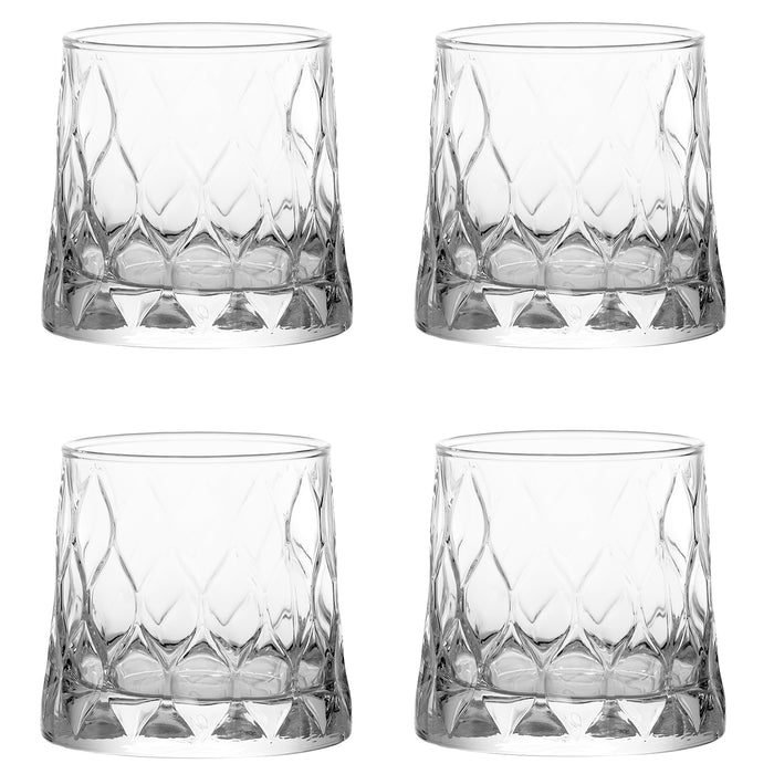 Red Co. Set of 4 Clear Glass 10 Fl Oz Leafy Diamond Beverage Drinking Tumblers