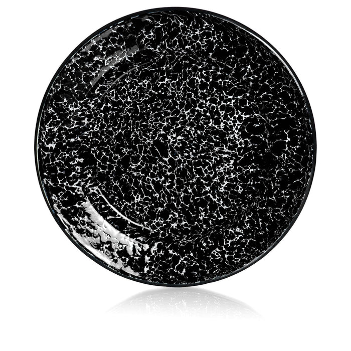 Red Co. Set of 4 Enamelware Metal Classic 10" Round Dinner Plate, Black Marble/Black Rim - Splatter Design