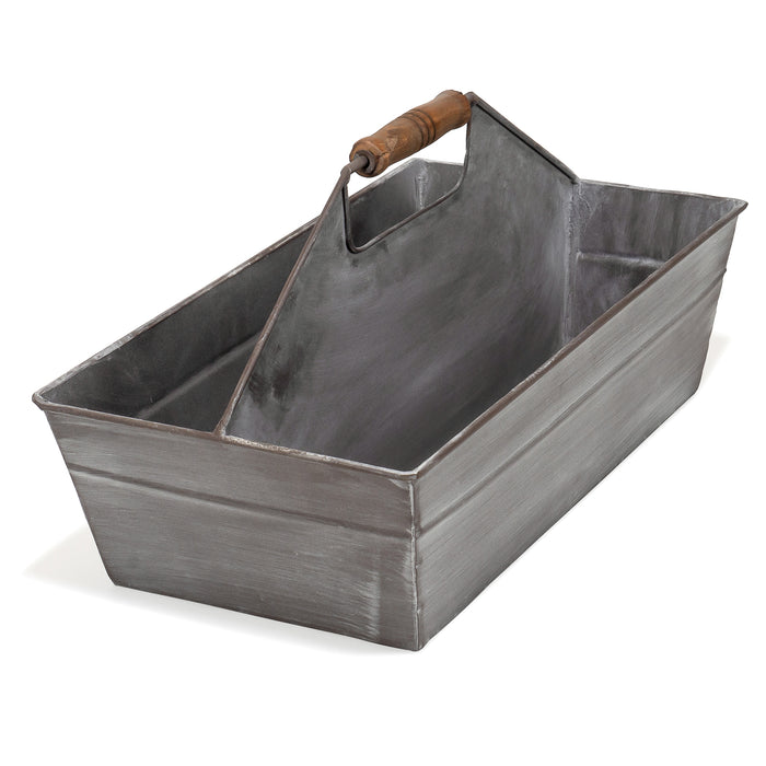 Red Co. 15” x 7.5” Galvanized Metal Storage Carry-All Tote Caddy Tray with Wooden Handle, Large