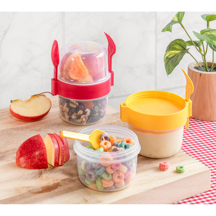 Red Co. Set of 4 Breakfast On the Go 16.9 Oz Reusable Overnight Oats Containers with Spoon & Fork – Pink, Yellow, Green, Red