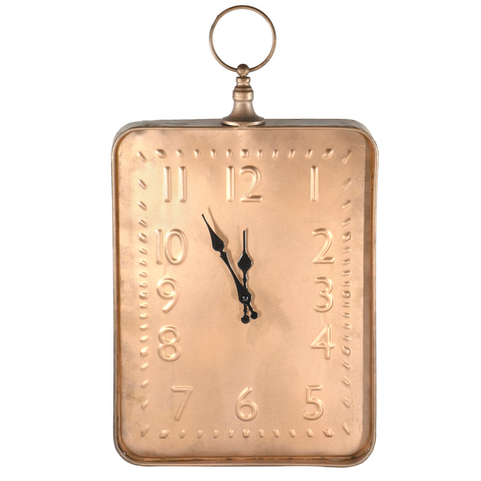 Red Co. 12.5” x 22” Decorative Vintage Metal Wall-Mount Analog Accent Clock, Distressed Copper