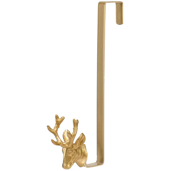 Red Co. 14” Decorative Golden Metal Front Door Christmas Wreath Hanger with Reindeer Tip