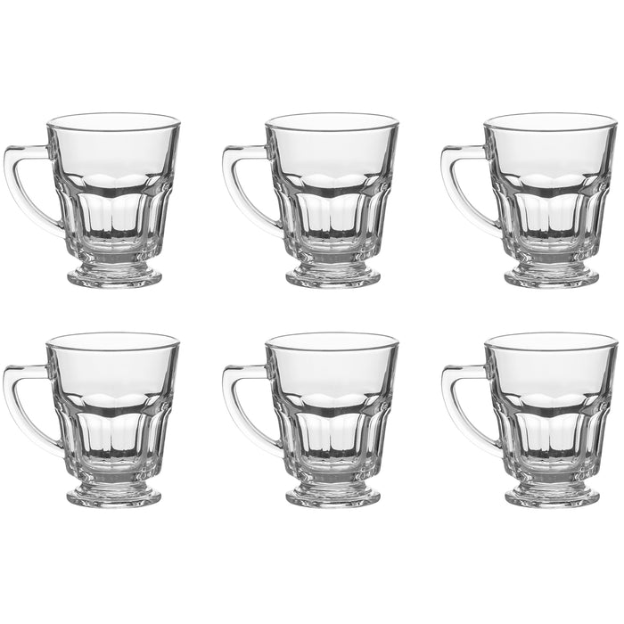 Red Co. Set of 6 Clear Glass 6.75 Oz Footed Tea and Coffee Mugs with Handles