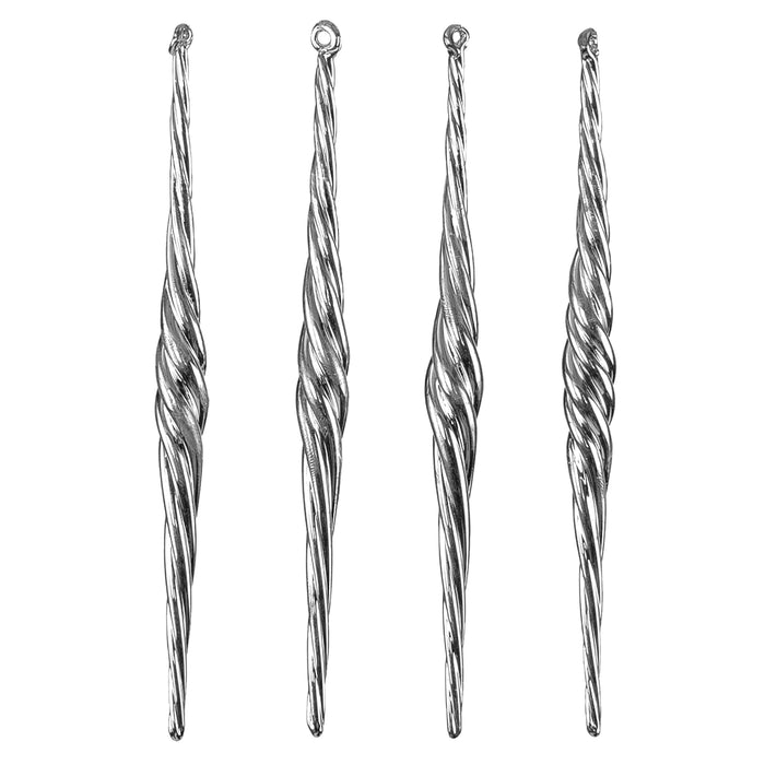 Red Co. Set of 4 Decorative 7” Silver Glass Twist Icicle Hanging Christmas Tree Ornaments