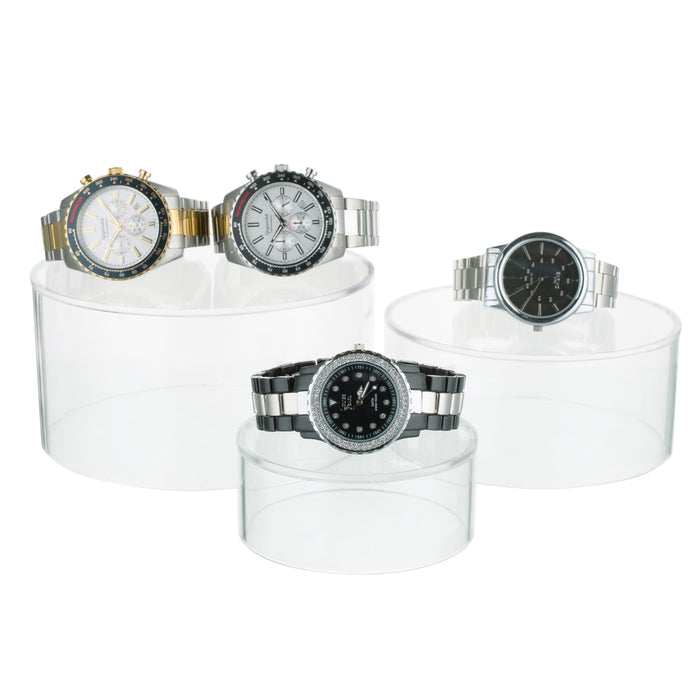 Red Co. Set of 3 Sizes Acrylic Round Cylinder Display Nesting Riser Stands with Hollow Bottoms