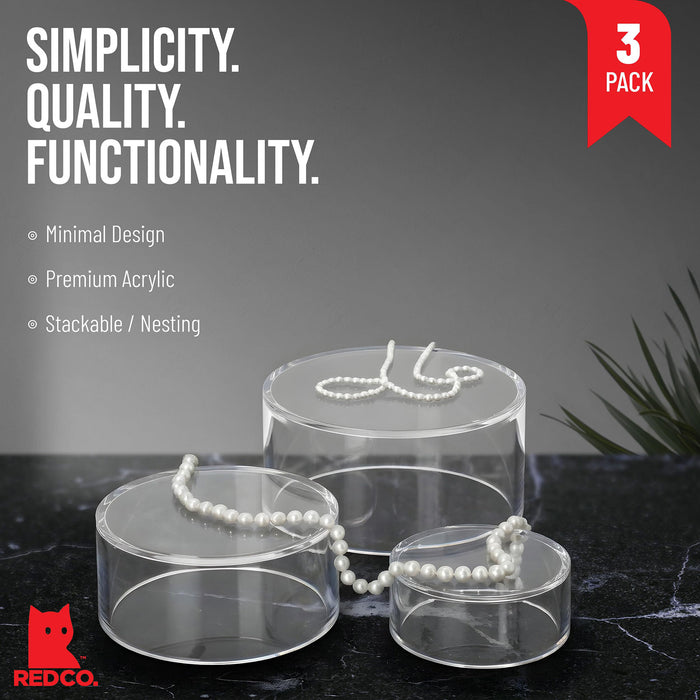 Red Co. Set of 3 Sizes Acrylic Round Cylinder Display Nesting Riser Stands with Hollow Bottoms