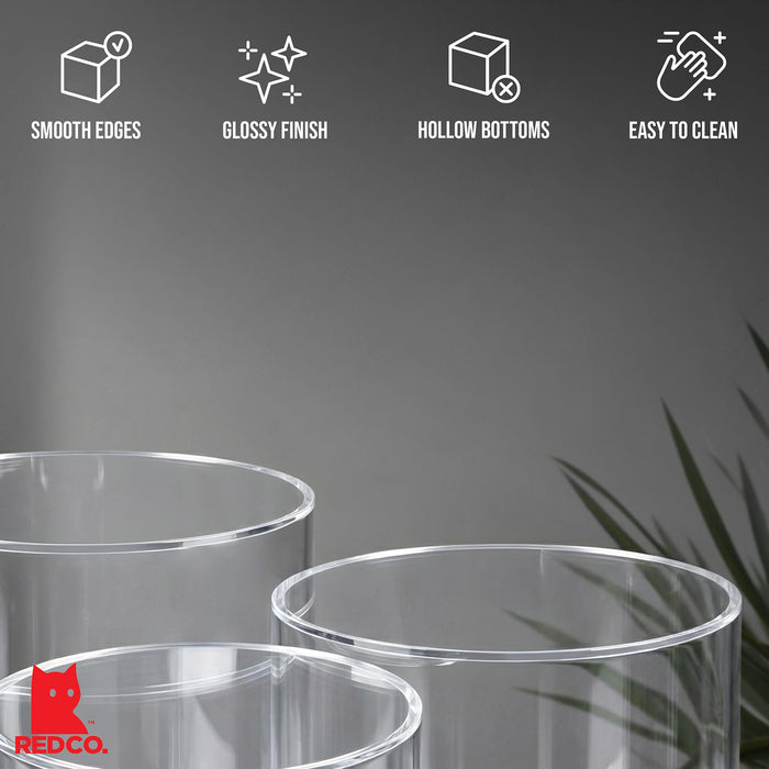 Red Co. Set of 3 Sizes Acrylic Round Cylinder Display Nesting Riser Stands with Hollow Bottoms
