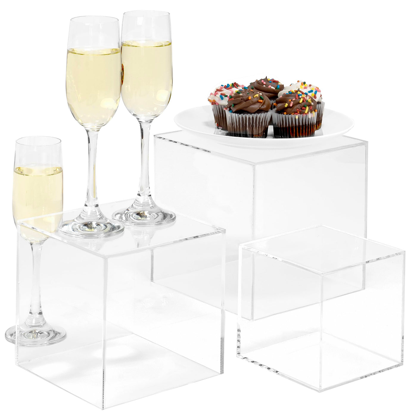 Glass Cube Riser Red Co. Set of 3 Crystal Clear Acrylic Cube Display Nesting Riser — Red ...