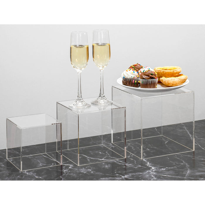Glass Cube Riser Red Co. Set of 3 Crystal Clear Acrylic Cube Display Nesting Riser — Red ...