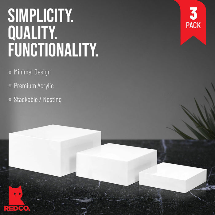 Red Co. Set of 3 (12", 10", 8") Square Cube Acrylic Display Nesting Risers with Hollow Bottoms