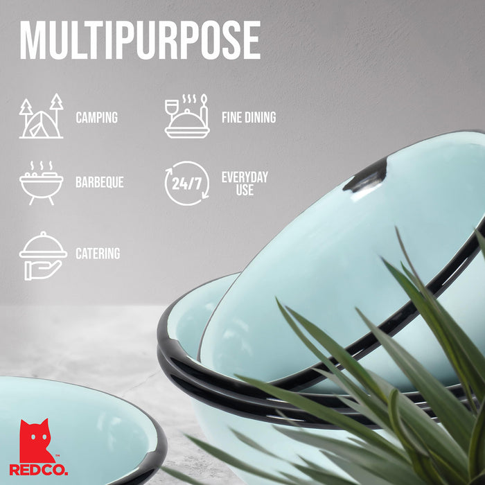 Red Co. Set of 4 Enamelware Metal Classic 20 oz Round Cereal Bowl, Distressed/Black Rim