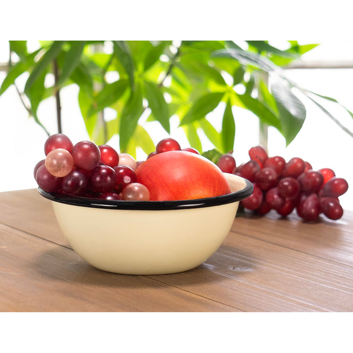 Red Co. Set of 4 Enamelware Metal Classic 20 oz Round Cereal Bowl, Distressed/Black Rim