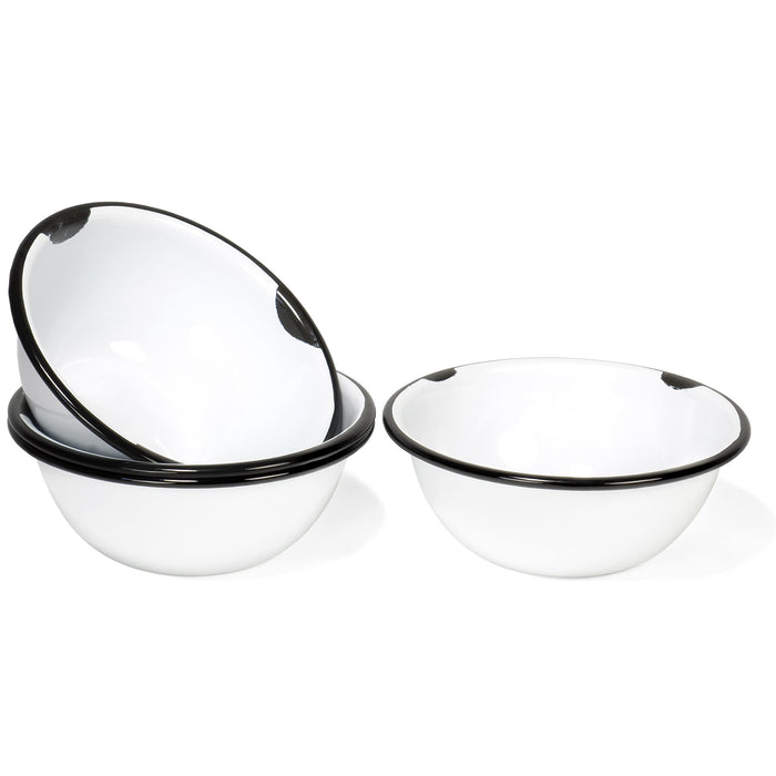 Red Co. Set of 4 Enamelware Metal Classic 20 oz Round Cereal Bowl, Distressed/Black Rim