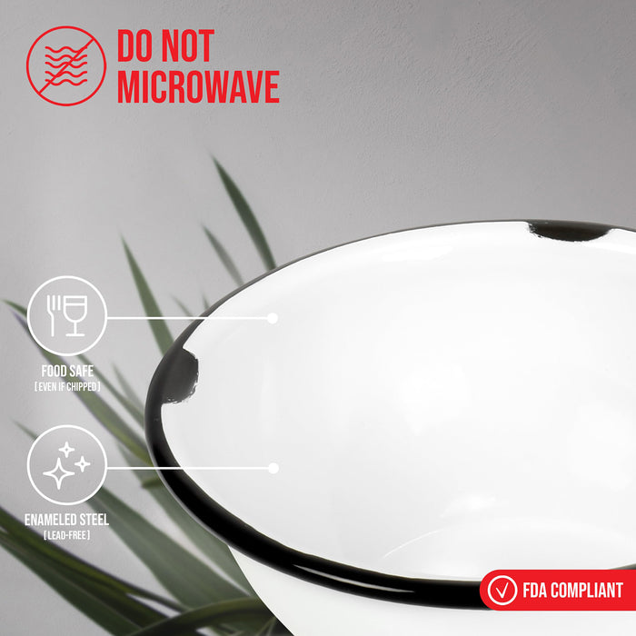 Red Co. Set of 4 Enamelware Metal Classic 20 oz Round Cereal Bowl, Distressed/Black Rim