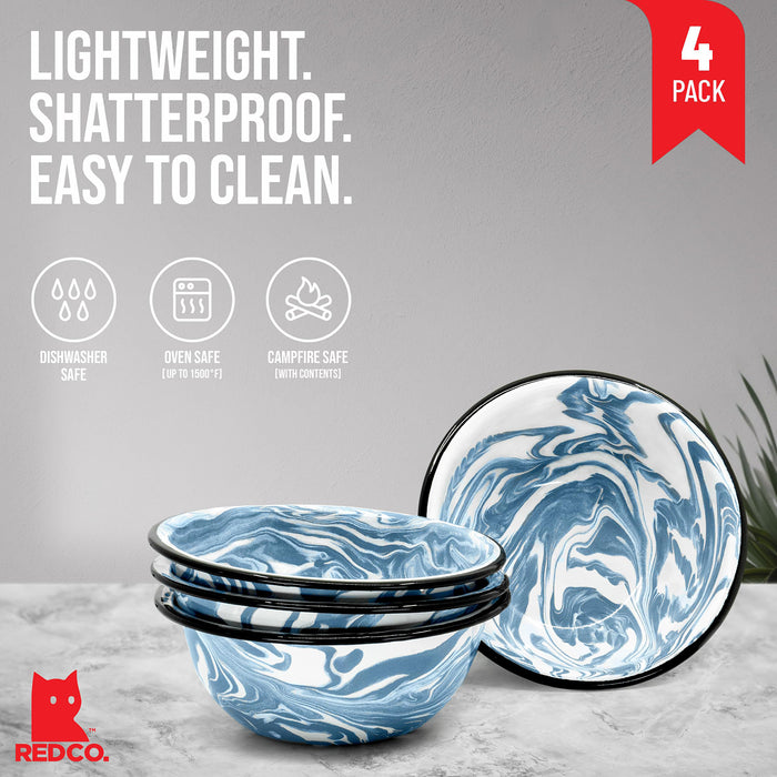 Red Co. Set of 4 Enamelware Metal Classic 20 oz Round Cereal Bowl, Swirl Design