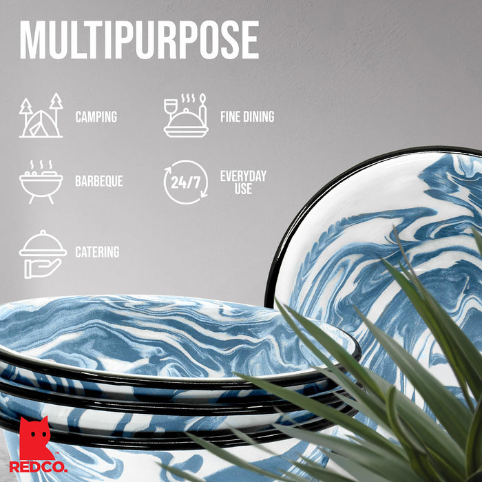 Red Co. Set of 4 Enamelware Metal Classic 20 oz Round Cereal Bowl, Swirl Design