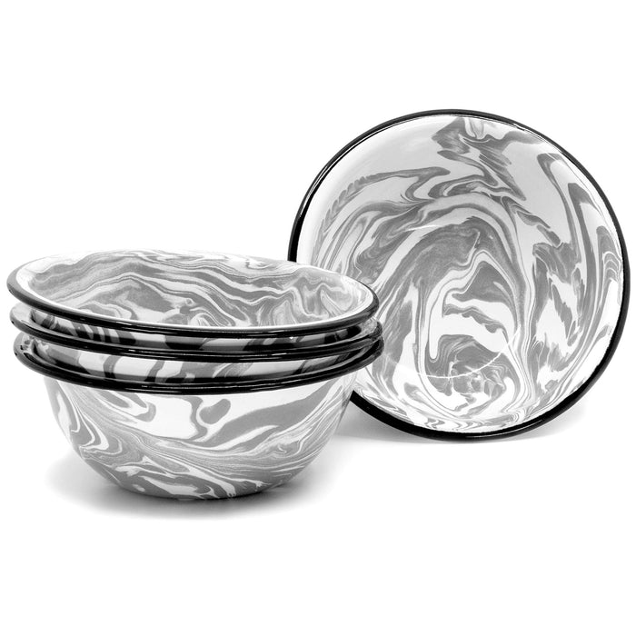 Red Co. Set of 4 Enamelware Metal Classic 20 oz Round Cereal Bowl, Swirl Design