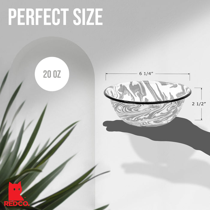 Red Co. Set of 4 Enamelware Metal Classic 20 oz Round Cereal Bowl, Swirl Design