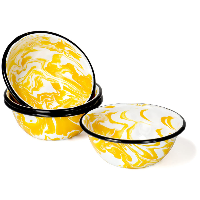 Red Co. Set of 4 Enamelware Metal Classic 20 oz Round Cereal Bowl, Swirl Design