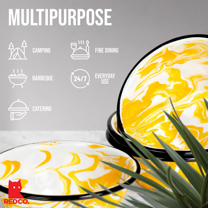 Red Co. Set of 4 Enamelware Metal Classic 20 oz Round Cereal Bowl, Swirl Design