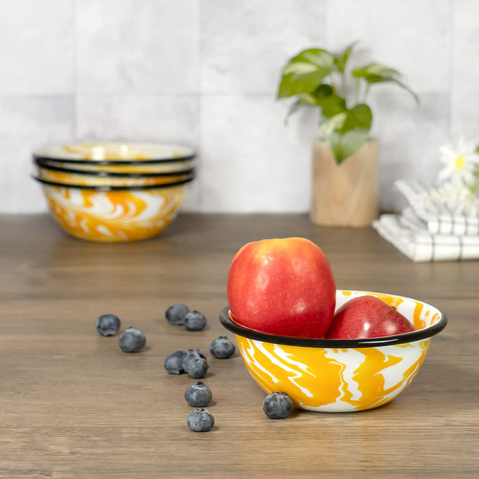 Red Co. Set of 4 Enamelware Metal Classic 20 oz Round Cereal Bowl, Swirl Design