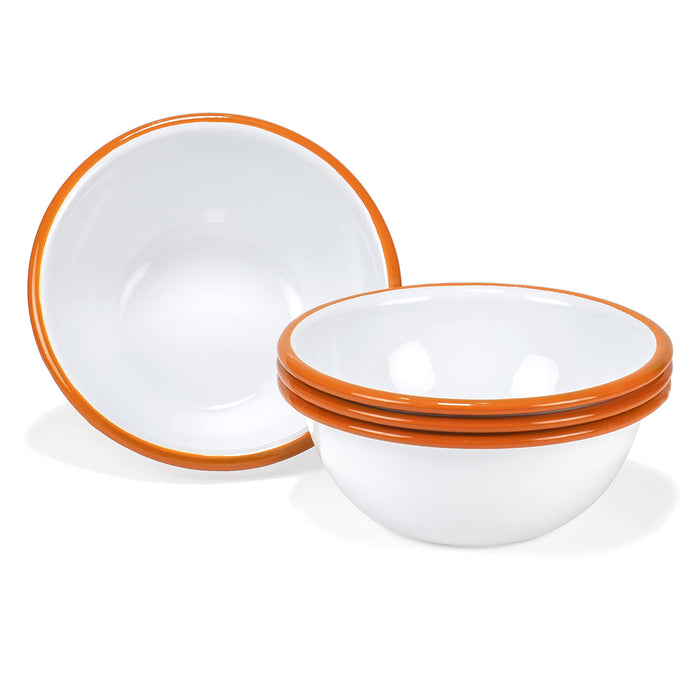 Red Co. Set of 4 Enamelware Metal Classic 20 oz Round Cereal Bowl, Solid White/Color Rim