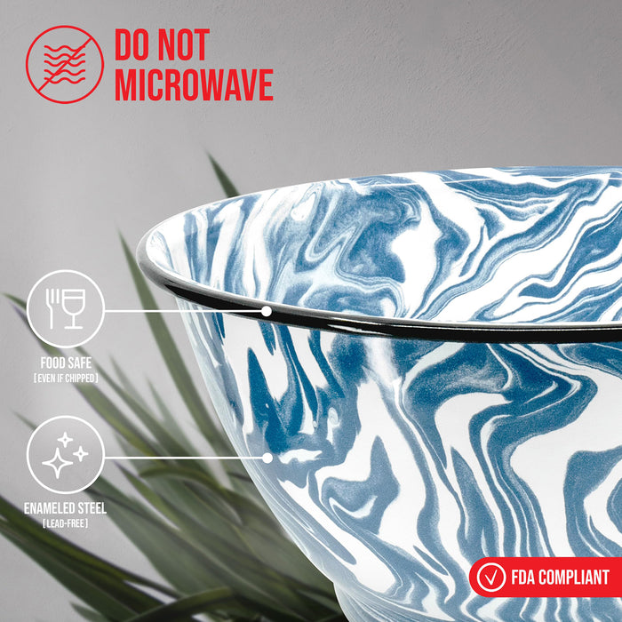 Red Co. Enamelware Large Classic 4 quart Round Salad Serving Bowl - Swirl Design - Set of 2