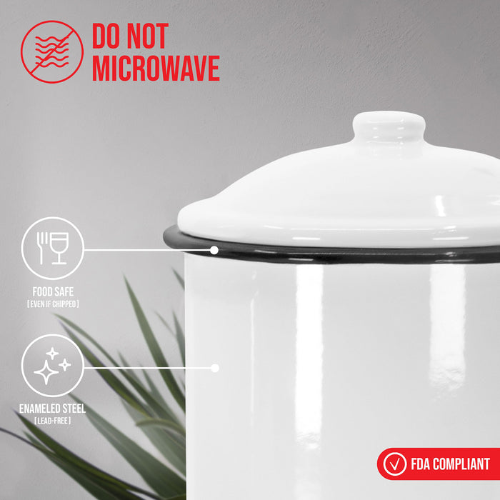 Red Co. White Enamelware Mug Pots with Black Rim & Lid - Set of 3 Nesting Cups, Perfect for Picnic, Camping, Outdoor Activity