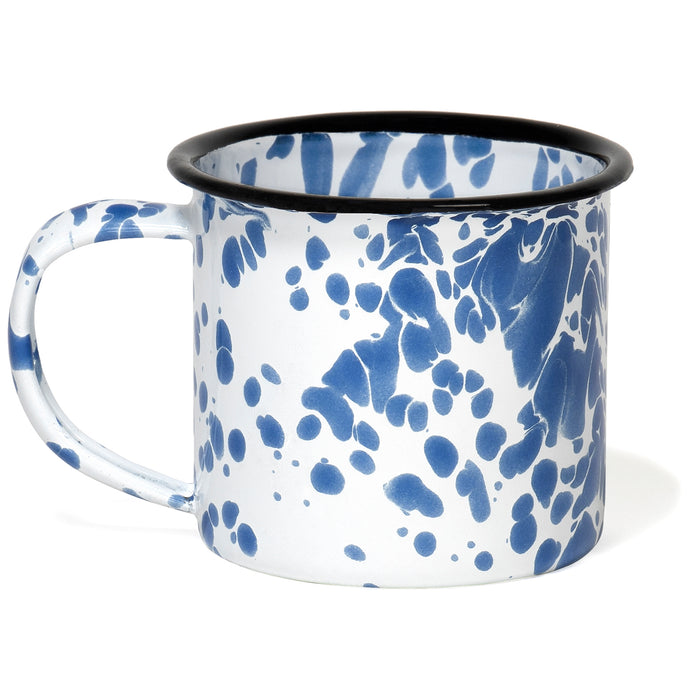 Blue Metal Camping Cup Mug. Blue with White Speckled Dots. Enamel.
