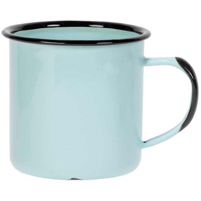 Red Co. Set of 6 Enamelware Metal Medium Classic 12 Oz Round Coffee and Tea Mug with Handle, Distressed/Black Rim