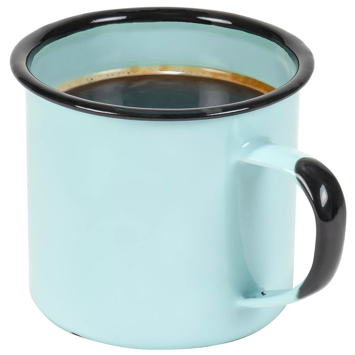 Red Co. Set of 6 Enamelware Metal Medium Classic 12 Oz Round Coffee and Tea Mug with Handle, Distressed/Black Rim