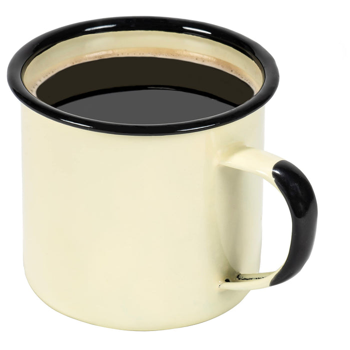 Red Co. Set of 6 Enamelware Metal Medium Classic 12 Oz Round Coffee and Tea Mug with Handle, Distressed/Black Rim