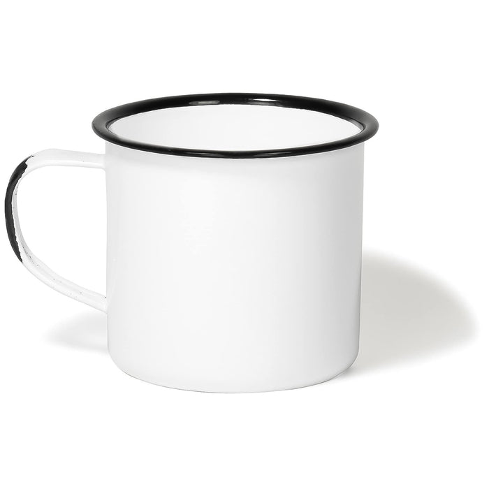 Red Co. Set of 6 Enamelware Metal Medium Classic 12 Oz Round Coffee and Tea Mug with Handle, Distressed/Black Rim