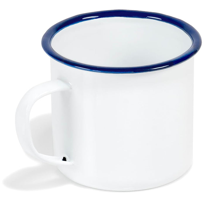 Red Co. Set of 6 Enamelware Metal Medium Classic 12 Oz Round Coffee and Tea Mug with Handle, Solid White/Color Rim