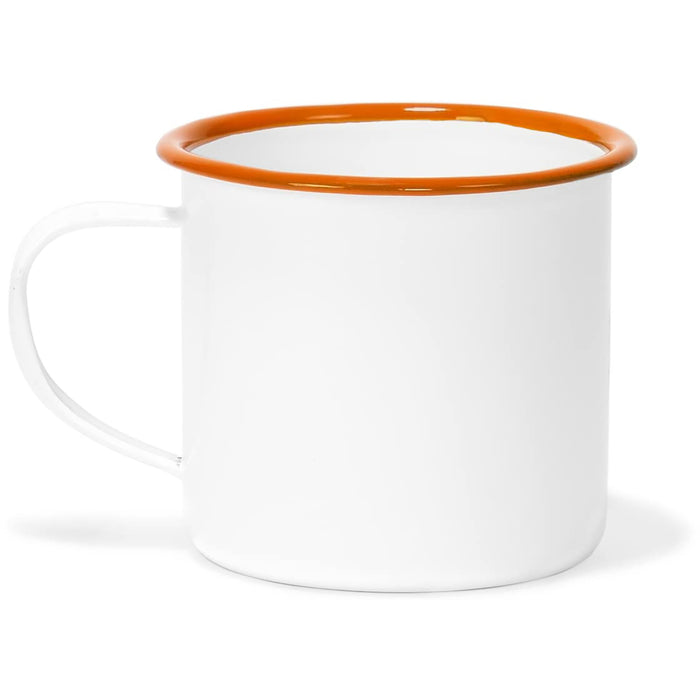 Red Co. Set of 6 Enamelware Metal Medium Classic 12 Oz Round Coffee and Tea Mug with Handle, Solid White/Color Rim