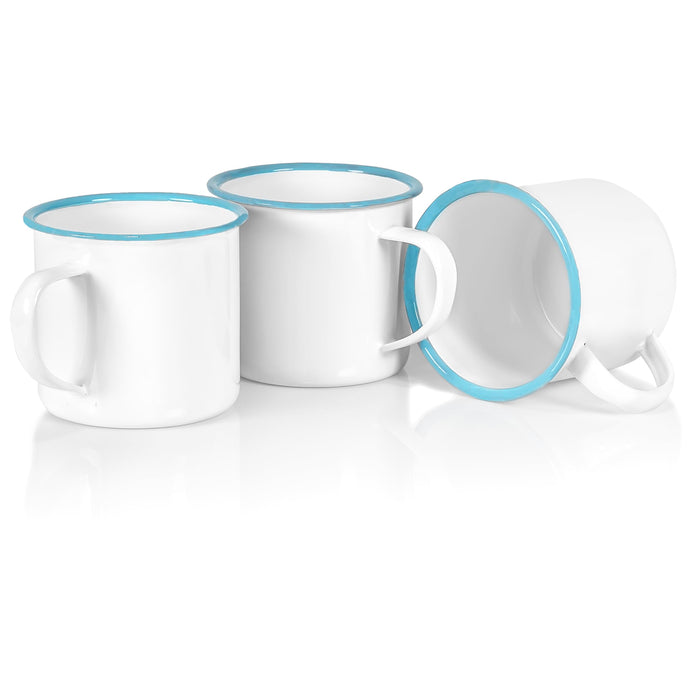 Red Co. Set of 6 Enamelware Metal Medium Classic 12 Oz Round Coffee and Tea Mug with Handle, Solid White/Color Rim