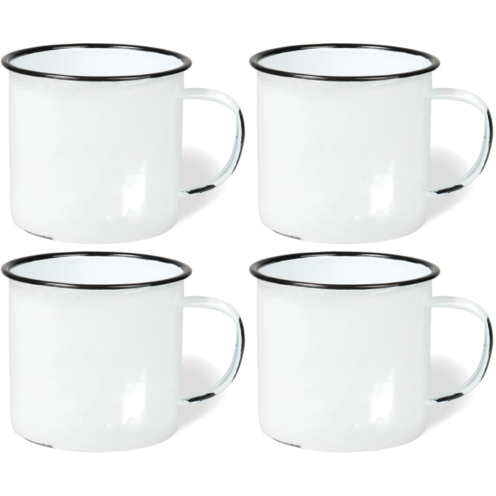 Red Co. Enamelware Metal Large Classic 22 Oz Round Coffee and Tea Mug with Handle, Distressed White/Black Rim