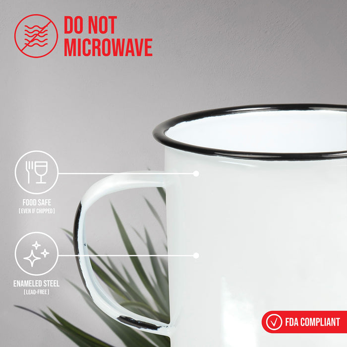 Red Co. Enamelware Metal Large Classic 22 Oz Round Coffee and Tea Mug with Handle, Distressed White/Black Rim